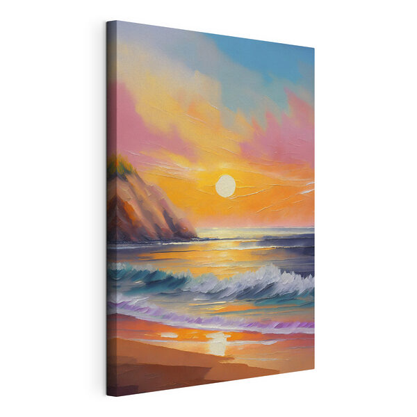 Peinture d'une plage avec des vagues et des collines Tableaux Peinture d'une plage avec des vagues et des collines