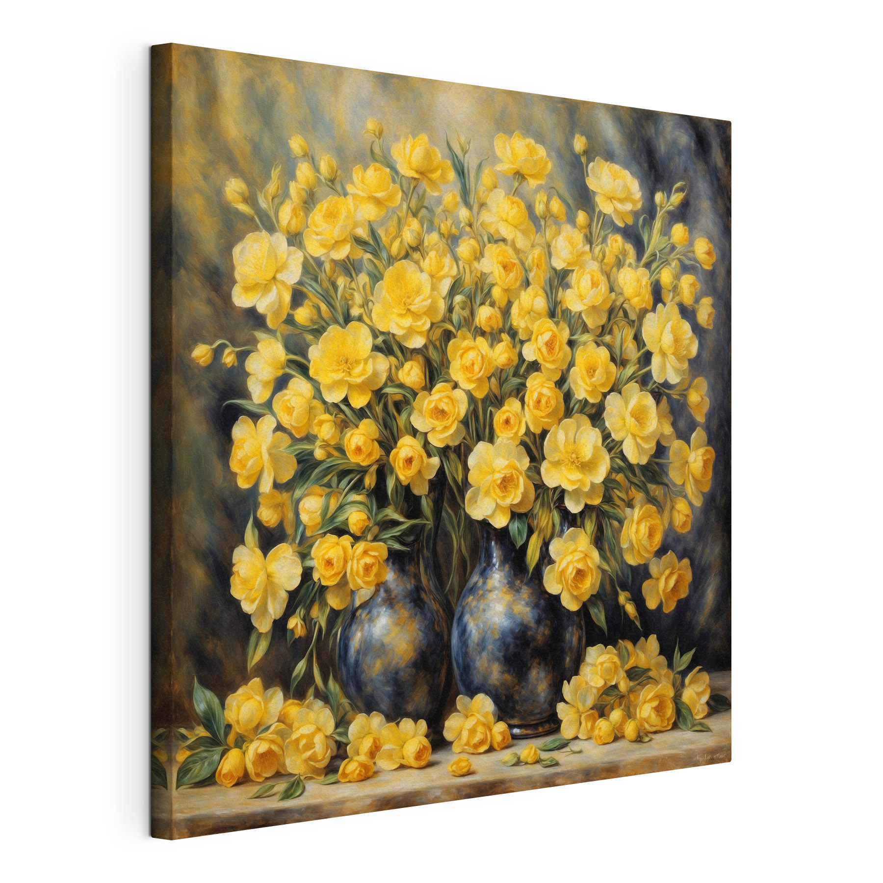 A painting of yellow flowers in a vase A painting of yellow flowers in a vase
