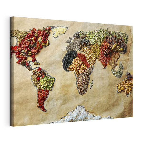 Tableaux Une carte du monde composée de différentes épices