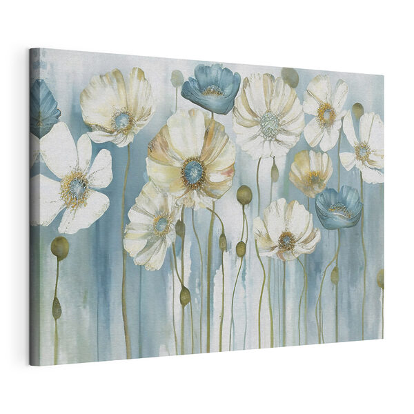 Un tableau de fleurs blanches et bleues Tableaux Un tableau de fleurs blanches et bleues