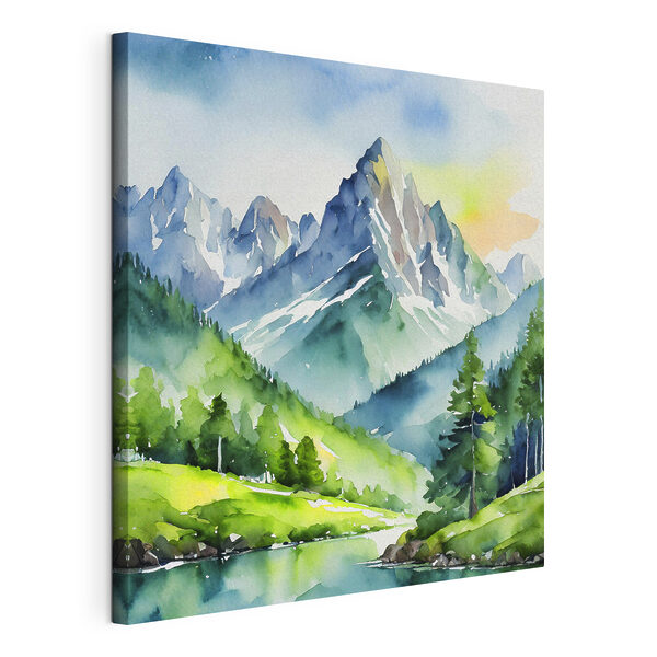 Aquarelle d'une rivière de montagne et d'arbres Tableaux Aquarelle d'une rivière de montagne et d'arbres