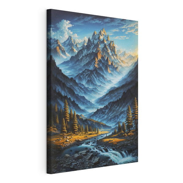 Une chaîne de montagnes avec des arbres et une rivière Tableaux Une chaîne de montagnes avec des arbres et une rivière
