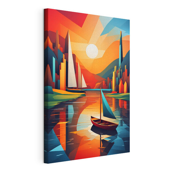Une peinture de bateaux sur une rivière Tableaux Une peinture de bateaux sur une rivière