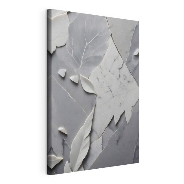 Tableaux Une surface en marbre blanc et gris avec des feuilles