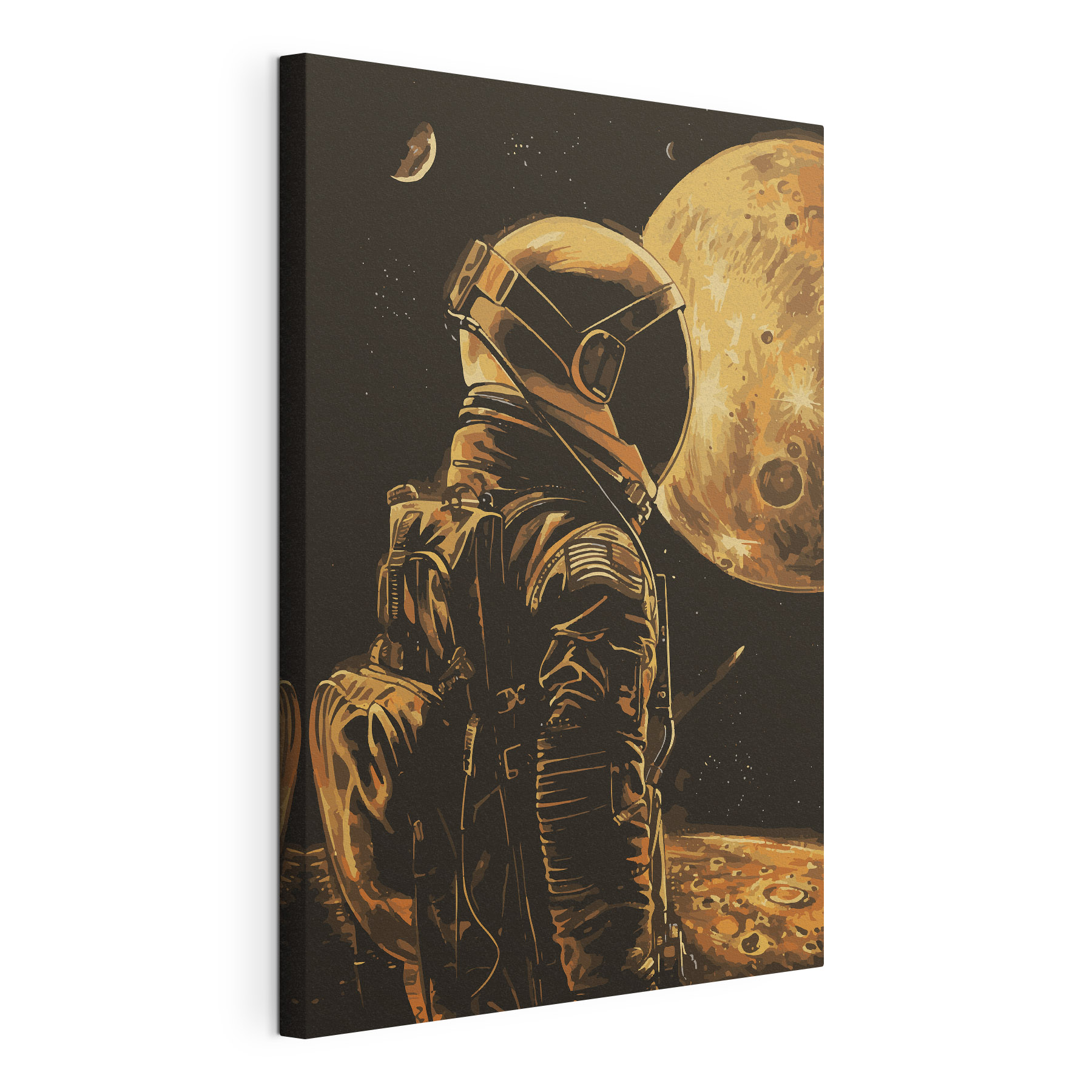 A person wearing a helmet and standing in space A person wearing a helmet and standing in space