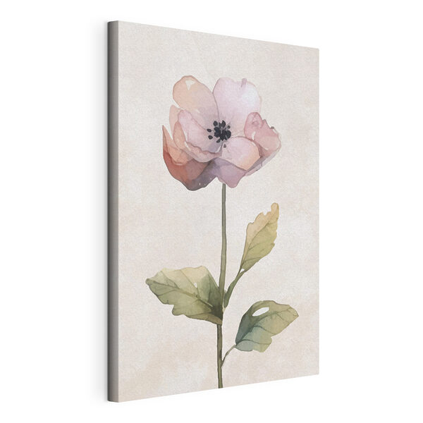 Une fleur rose avec des feuilles vertes Tableaux Une fleur rose avec des feuilles vertes