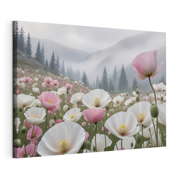Un champ de fleurs roses et blanches Tableaux Un champ de fleurs roses et blanches
