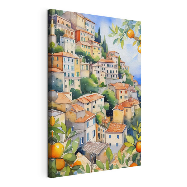 Aquarelle d'une ville avec des oranges Tableaux Aquarelle d'une ville avec des oranges