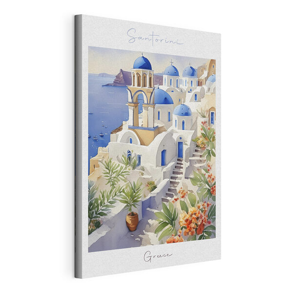 Peinture d'un bâtiment blanc avec des dômes bleus Tableaux Peinture d'un bâtiment blanc avec des dômes bleus