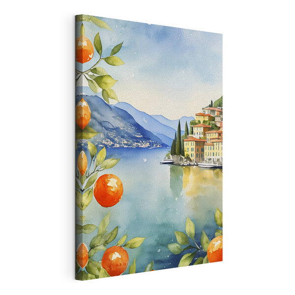 Aquarelle d'une ville au bord d'un plan d'eau Tableaux Aquarelle d'une ville au bord d'un plan d'eau