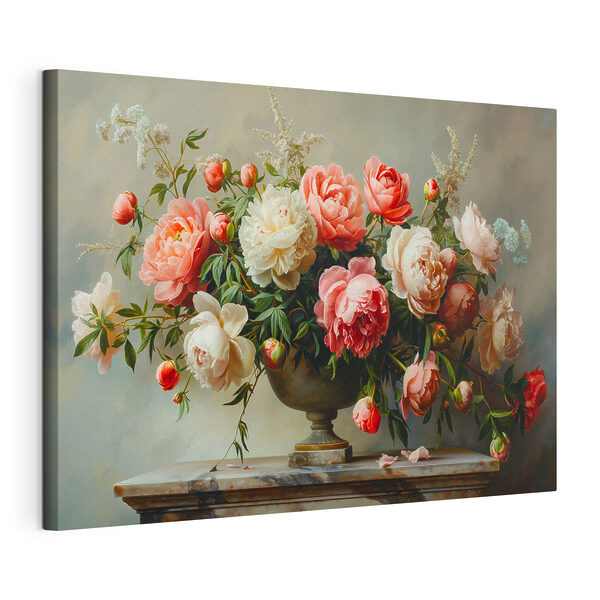 Tableaux Un vase de fleurs roses et blanches