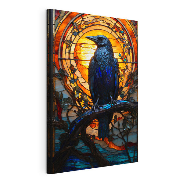 Un vitrail avec un oiseau sur une branche Tableaux Un vitrail avec un oiseau sur une branche