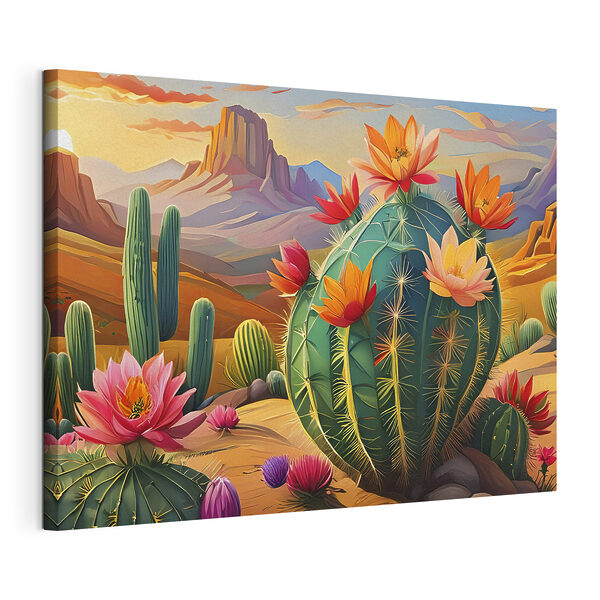 Un cactus avec des fleurs dans le désert Tableaux Un cactus avec des fleurs dans le désert