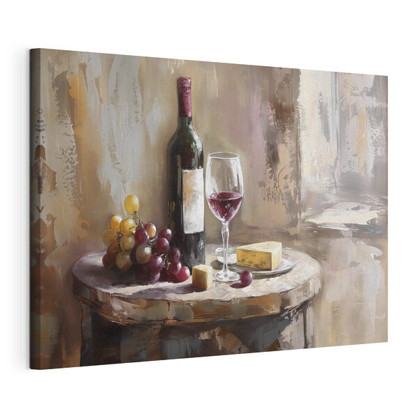 A wine bottle and grapes on a table A wine bottle and grapes on a table