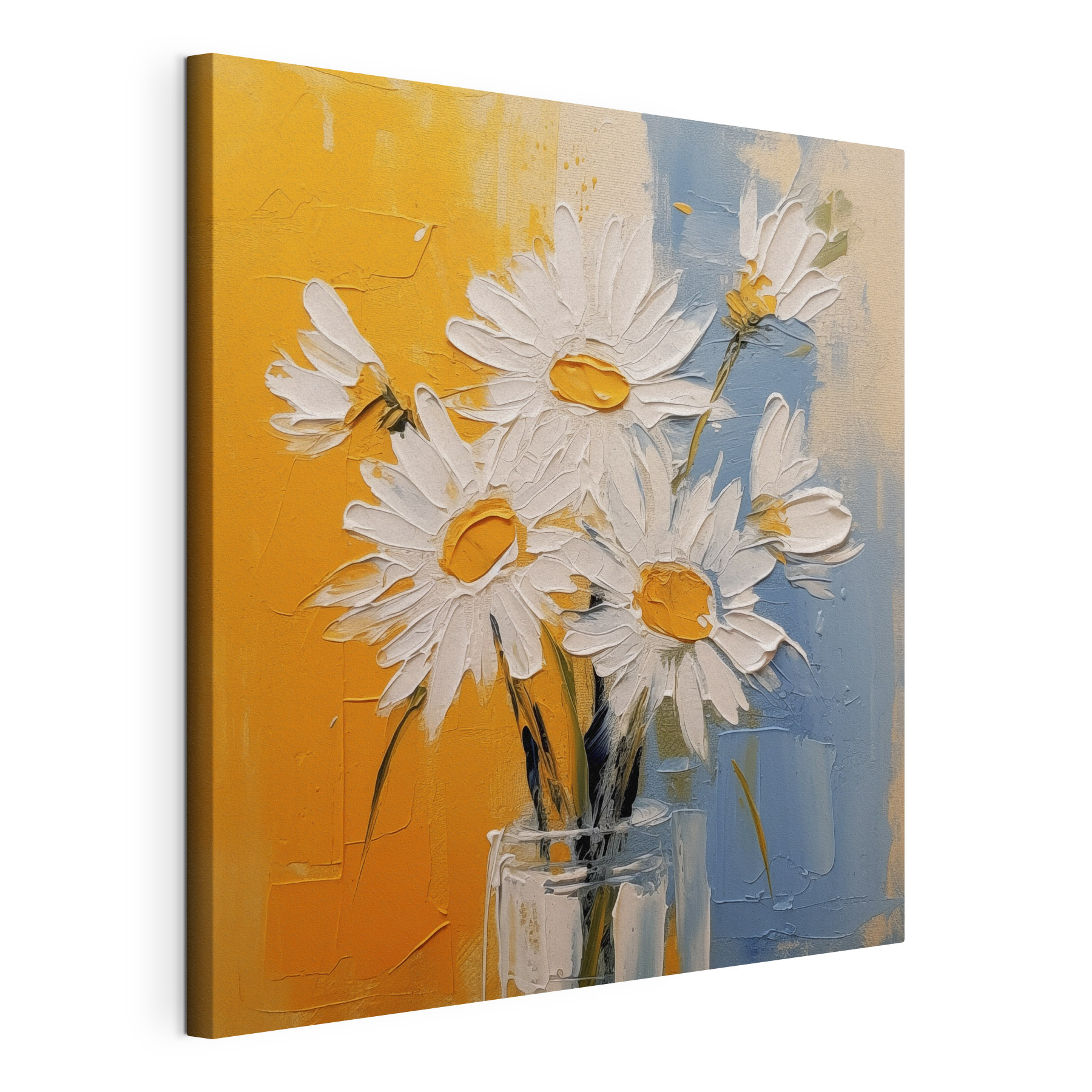 A painting of flowers in a glass