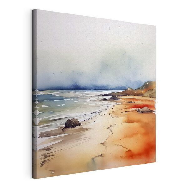 Aquarelle d'une plage avec des rochers et de l'eau Tableaux Aquarelle d'une plage avec des rochers et de l'eau