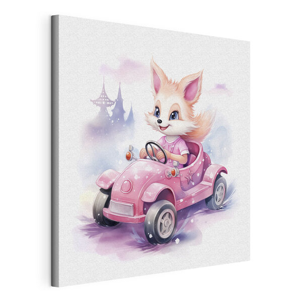 A cartoon fox driving a pink car A cartoon fox driving a pink car