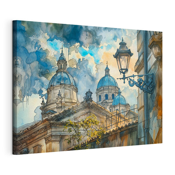 Peinture à l'aquarelle d'un bâtiment avec des dômes et un réverbère Tableaux Peinture à l'aquarelle d'un bâtiment avec des dômes et un réverbère