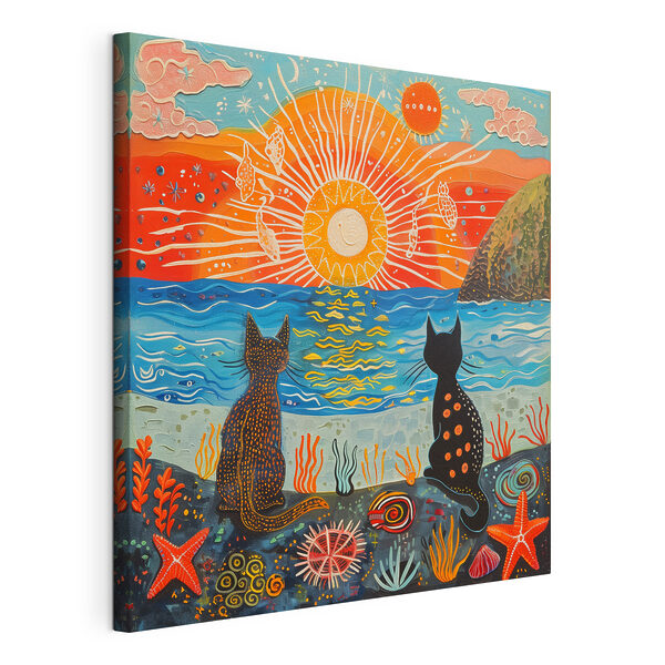 Tableaux Deux chats assis sur une plage regardant le soleil (UGS : s39080) Tableaux Tableaux Deux chats assis sur une plage regardant le soleil (UGS : s39080)
