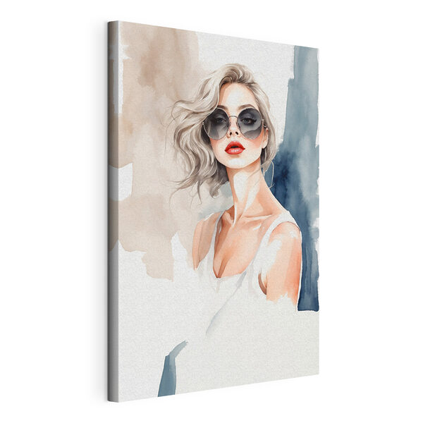 Tableaux Aquarelle d'une femme portant des lunettes de soleil