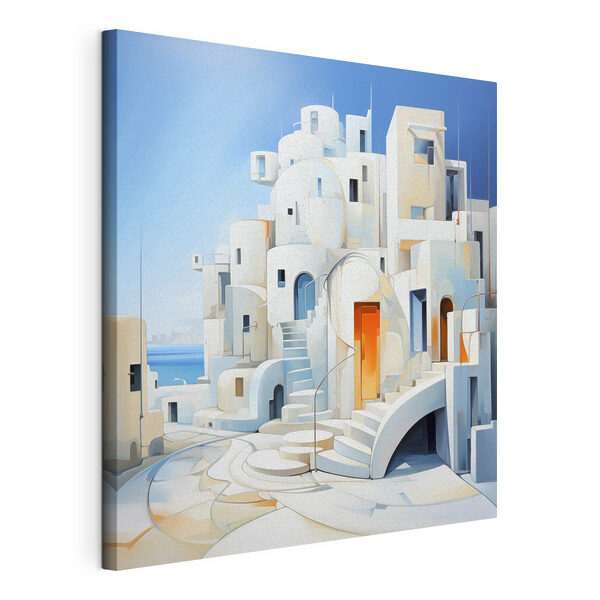 Un bâtiment blanc avec une porte jaune Tableaux Un bâtiment blanc avec une porte jaune