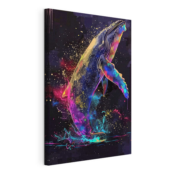 Tableaux Une baleine colorée avec des éclaboussures d'arc-en-ciel