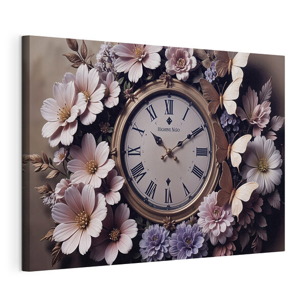 Tableaux Horloge entourée de fleurs