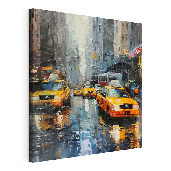 Peinture d'une rue avec des taxis jaunes Tableaux Peinture d'une rue avec des taxis jaunes