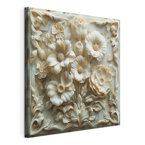 Tableaux Sculpture de fleurs blanches sur une surface en marbre