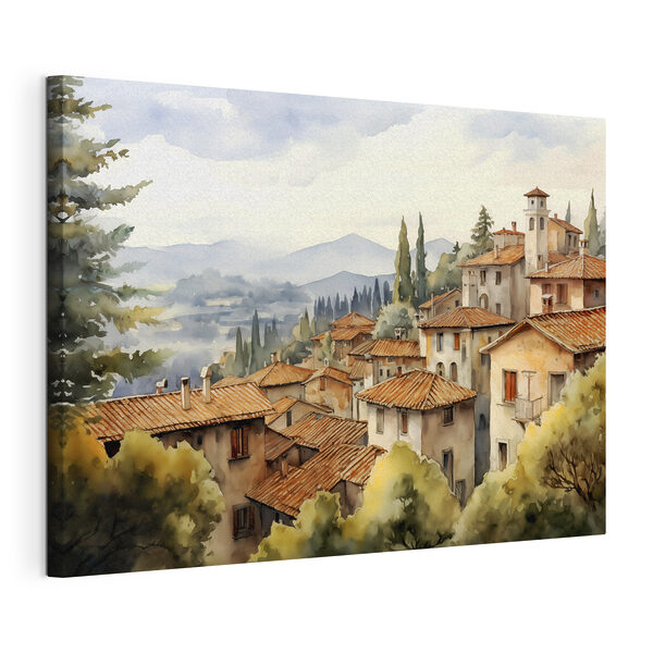 Aquarelle d'une ville avec de nombreux bâtiments et arbres Tableaux Aquarelle d'une ville avec de nombreux bâtiments et arbres