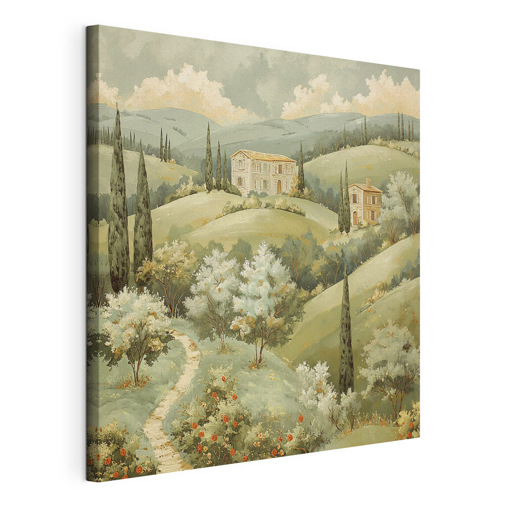 Painting of a house on a hill Painting of a house on a hill