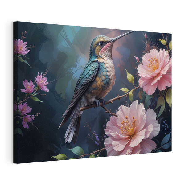 Oiseau assis sur une branche avec des fleurs Tableaux Oiseau assis sur une branche avec des fleurs