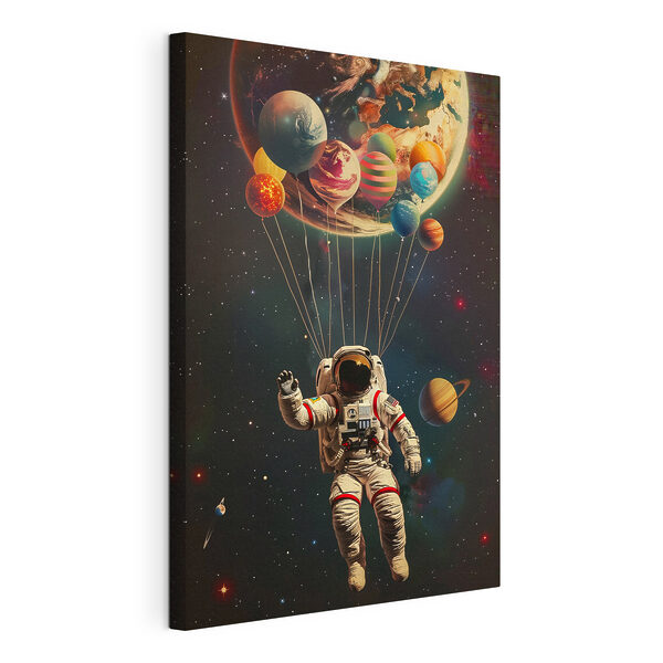 Un astronaute flottant dans l'espace avec des ballons Tableaux Un astronaute flottant dans l'espace avec des ballons