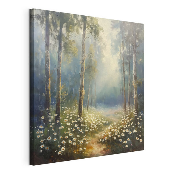 Tableaux Peinture d'une forêt avec des fleurs et des arbres