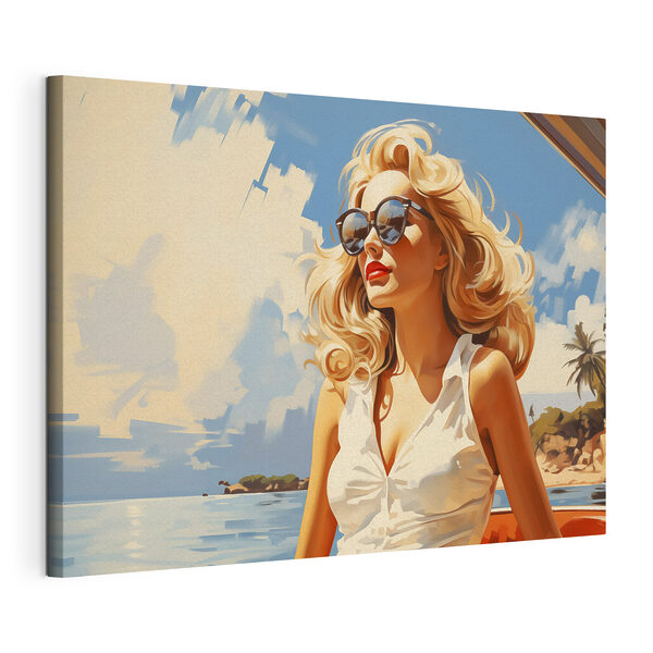 Tableaux Femme portant des lunettes de soleil et une robe blanche