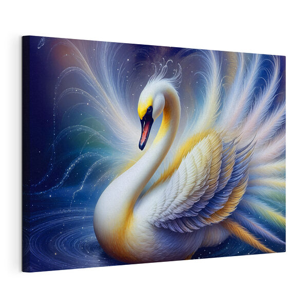 Tableaux Cygne blanc avec plumes jaunes et bleues