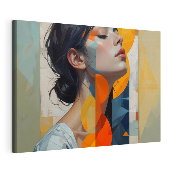 Femme aux cheveux noirs et aux cercles orange et bleus Tableaux Femme aux cheveux noirs et aux cercles orange et bleus