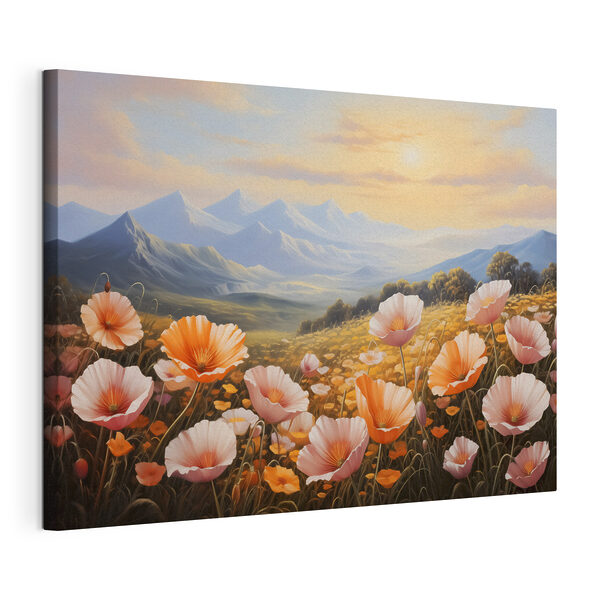 Champ de fleurs avec des montagnes en arrière-plan Tableaux Champ de fleurs avec des montagnes en arrière-plan