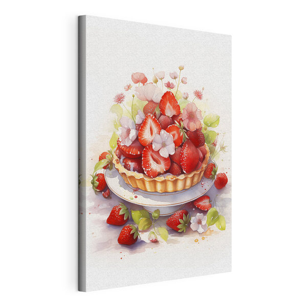Aquarelle d'une tarte avec des fraises et des fleurs Tableaux Aquarelle d'une tarte avec des fraises et des fleurs