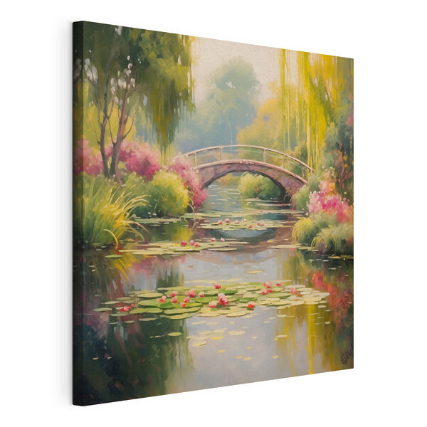 Pont au-dessus d'un étang avec des nénuphars et des fleurs Tableaux Pont au-dessus d'un étang avec des nénuphars et des fleurs