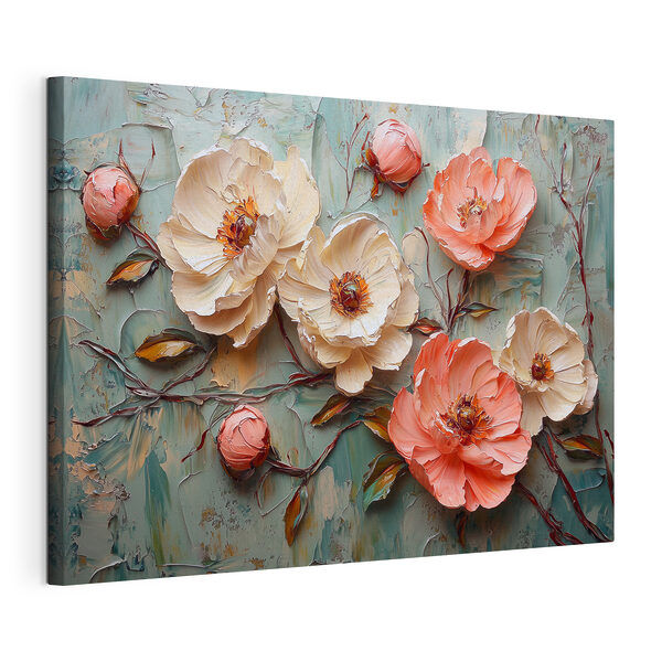 Tableaux Tableaux Peinture de fleurs sur une surface bleue (UGS : s41827)
