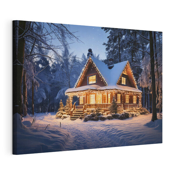 Maison illuminée dans la neige Tableaux Maison illuminée dans la neige
