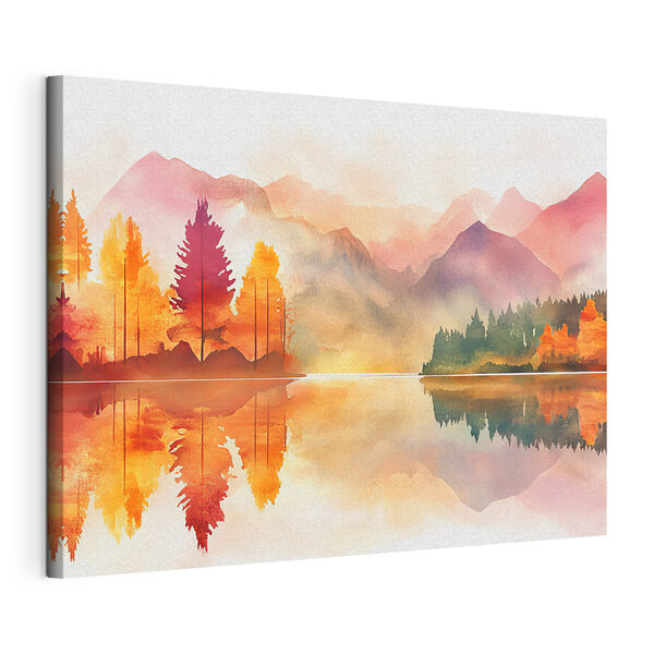 Tableaux Aquarelle d'un lac avec des arbres et des montagnes en arrière-plan (UGS : s42183) Tableaux Tableaux Aquarelle d'un lac avec des arbres et des montagnes en arrière-plan (UGS : s42183)