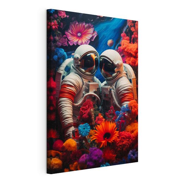 Deux astronautes en combinaison spatiale et des fleurs Tableaux Deux astronautes en combinaison spatiale et des fleurs