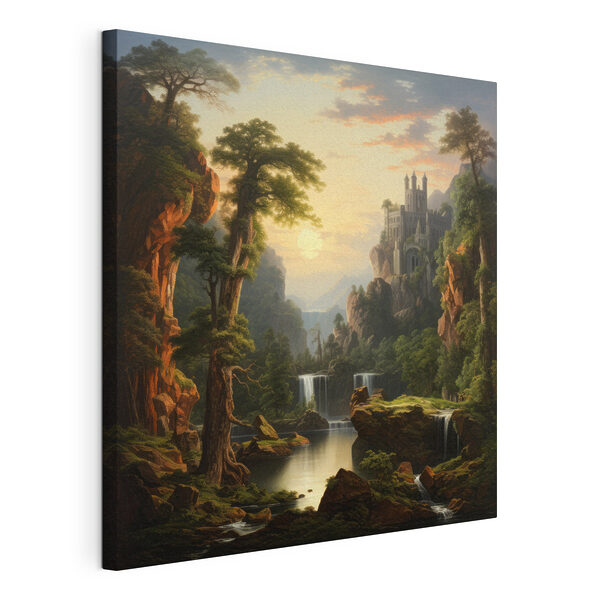 Tableaux Cascade et château dans les montagnes