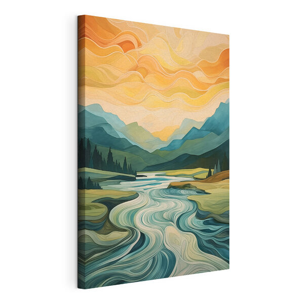 Peinture d'une rivière coulant dans une vallée Tableaux Peinture d'une rivière coulant dans une vallée