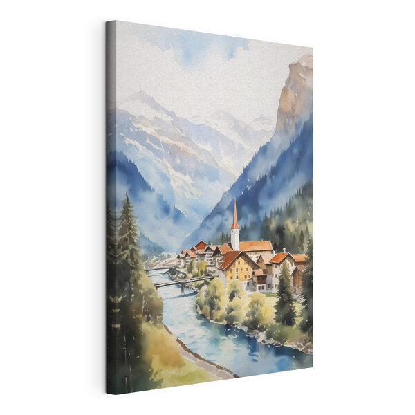 Aquarelle d'un village de montagne Tableaux Aquarelle d'un village de montagne