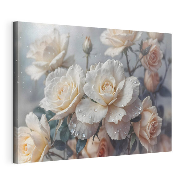 Tableaux Groupe de roses blanches avec gouttes d'eau