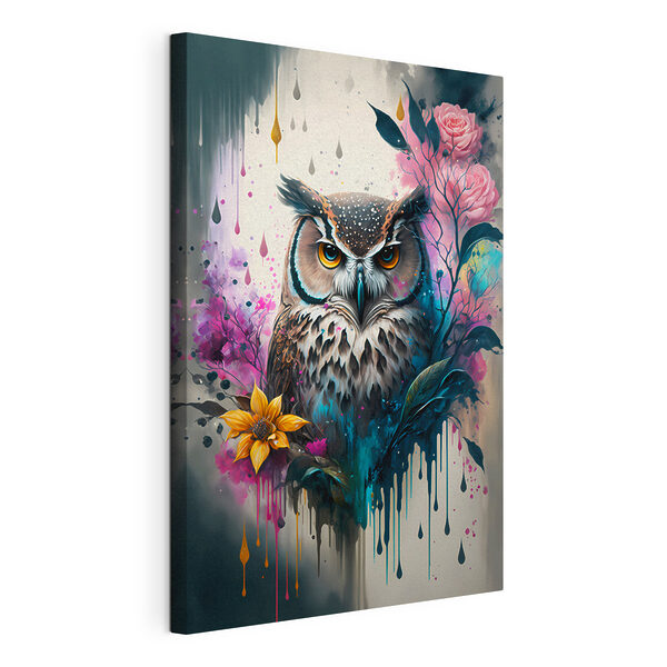Un hibou avec des fleurs Tableaux Un hibou avec des fleurs