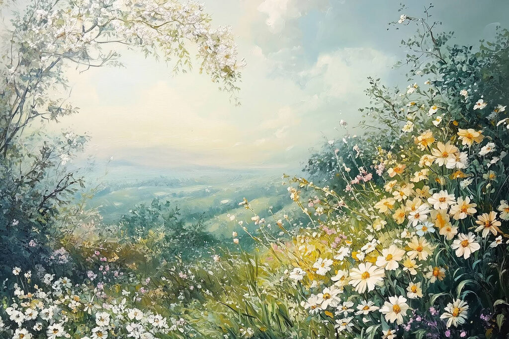 Painting of flowers and trees